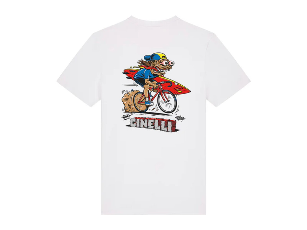 Cinelli Jimbo Phillips surfer-cyclist graphic t-shirt in white