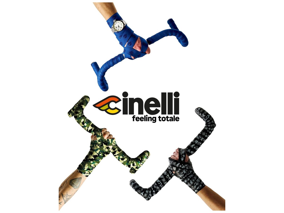 Cinelli 'feeling totale' bar tape — blue, camo and graphic-wrapped handlebars